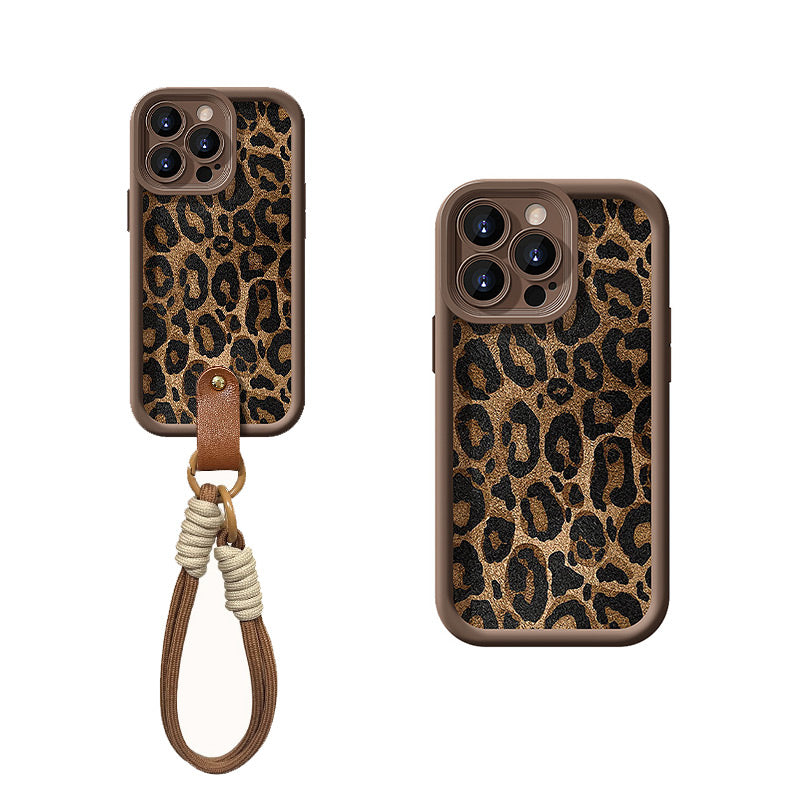Husă cu imprimeu leopard pentru iPhone cu șnur