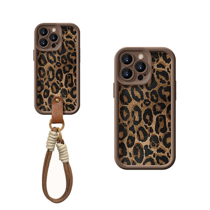 Husă cu imprimeu leopard pentru iPhone cu șnur