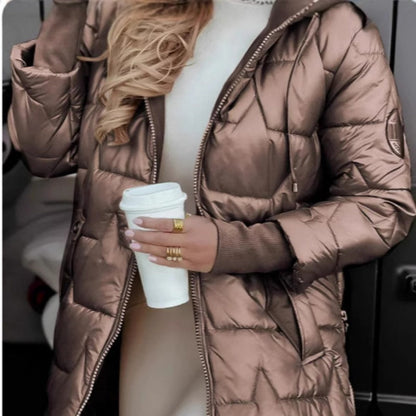 Femeii de iarnă Mid-length cald bumbac Hooded Jacket
