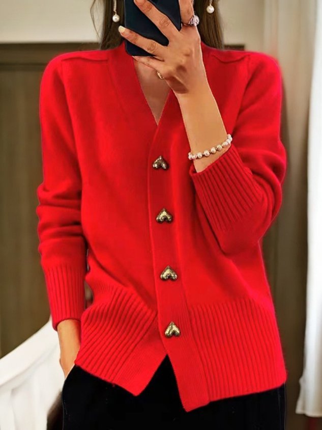 Femeii Casual Iarna Plain Yarn Lână Yarn Buton Cardigan