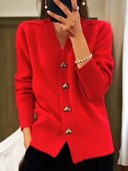 Femeii Casual Iarna Plain Yarn Lână Yarn Buton Cardigan