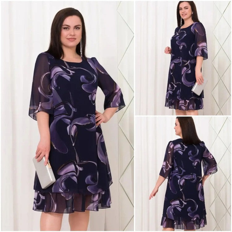 2026 Noi rochii elegante cu mâneci bufante din sifon imprimat