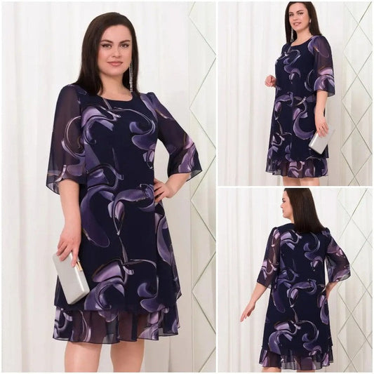 2026 Noi rochii elegante cu mâneci bufante din sifon imprimat