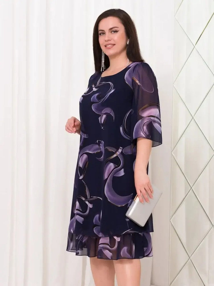 2026 Noi rochii elegante cu mâneci bufante din sifon imprimat