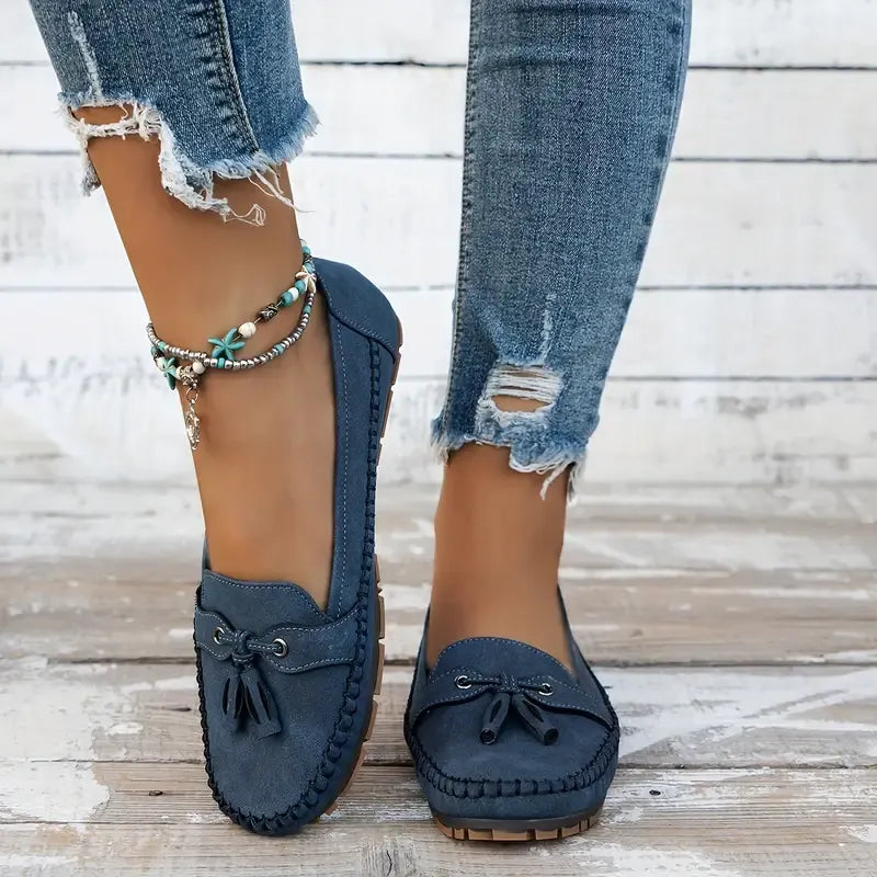 🔥Siste dagskampanje med 50 % rabatt - Komfortable, myke loafers i vintage-stil med sløyfe til dame