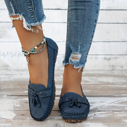 🔥Siste dagskampanje med 50 % rabatt - Komfortable, myke loafers i vintage-stil med sløyfe til dame