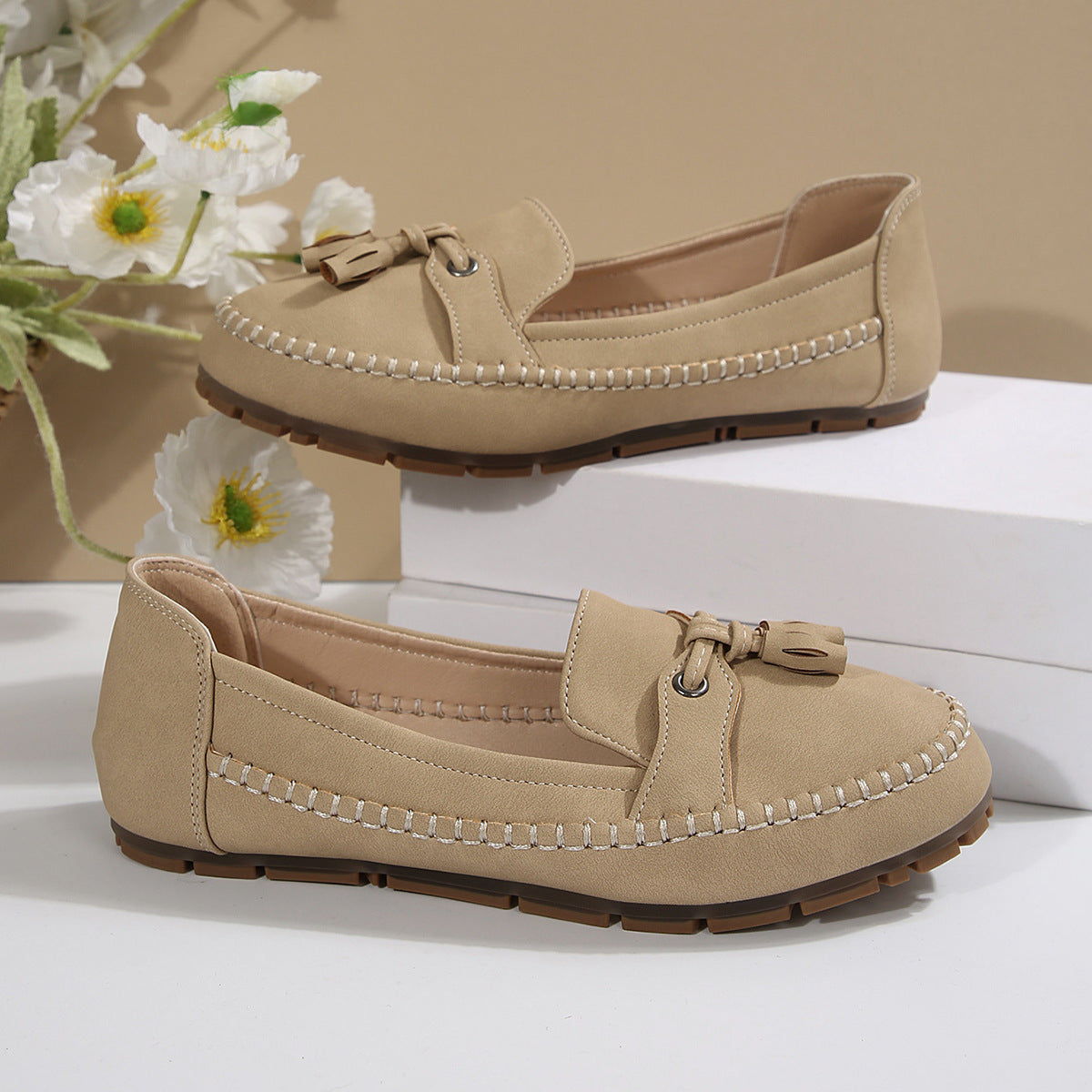 🔥Siste dagskampanje med 50 % rabatt - Komfortable, myke loafers i vintage-stil med sløyfe til dame