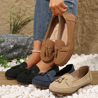 🔥Siste dagskampanje med 50 % rabatt - Komfortable, myke loafers i vintage-stil med sløyfe til dame