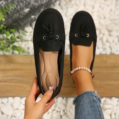 🔥Siste dagskampanje med 50 % rabatt - Komfortable, myke loafers i vintage-stil med sløyfe til dame