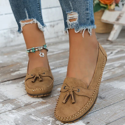 🔥Siste dagskampanje med 50 % rabatt - Komfortable, myke loafers i vintage-stil med sløyfe til dame