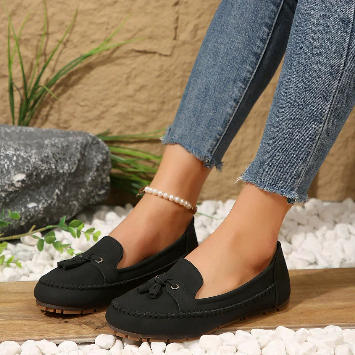 🔥Siste dagskampanje med 50 % rabatt - Komfortable, myke loafers i vintage-stil med sløyfe til dame