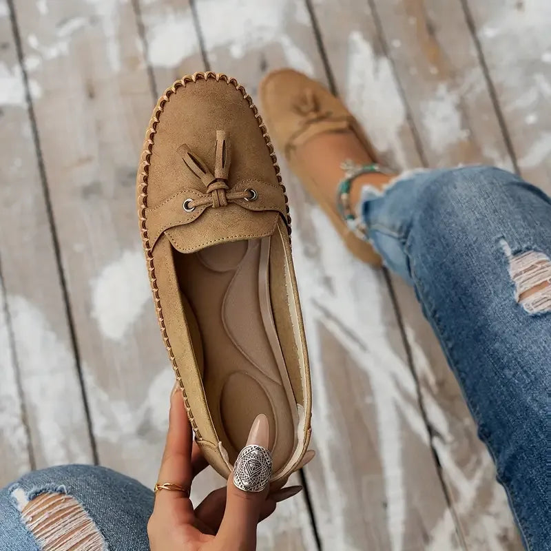 🔥Siste dagskampanje med 50 % rabatt - Komfortable, myke loafers i vintage-stil med sløyfe til dame
