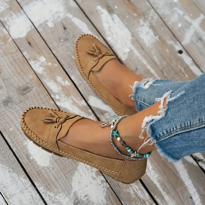 🔥Siste dagskampanje med 50 % rabatt - Komfortable, myke loafers i vintage-stil med sløyfe til dame
