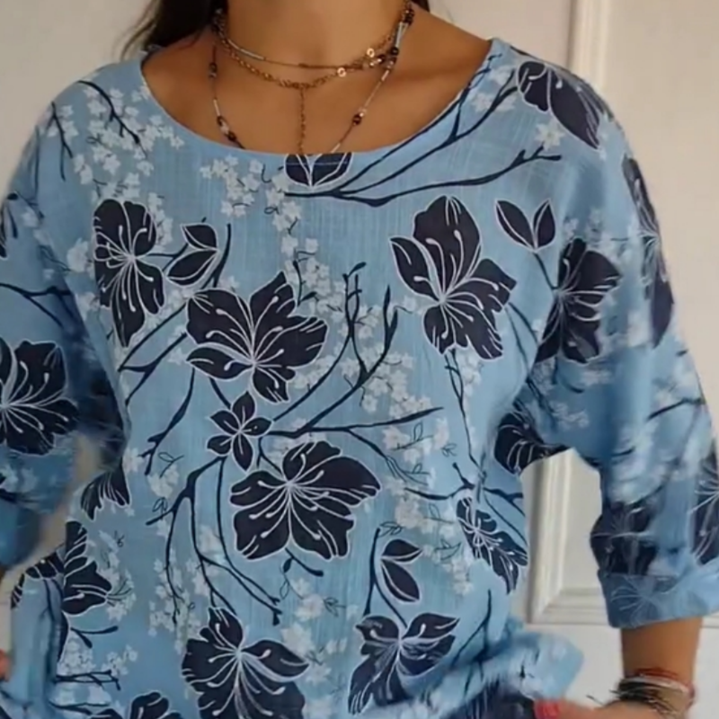 Bluză versatilă casual pentru femei, cu guler rotund și imprimeu