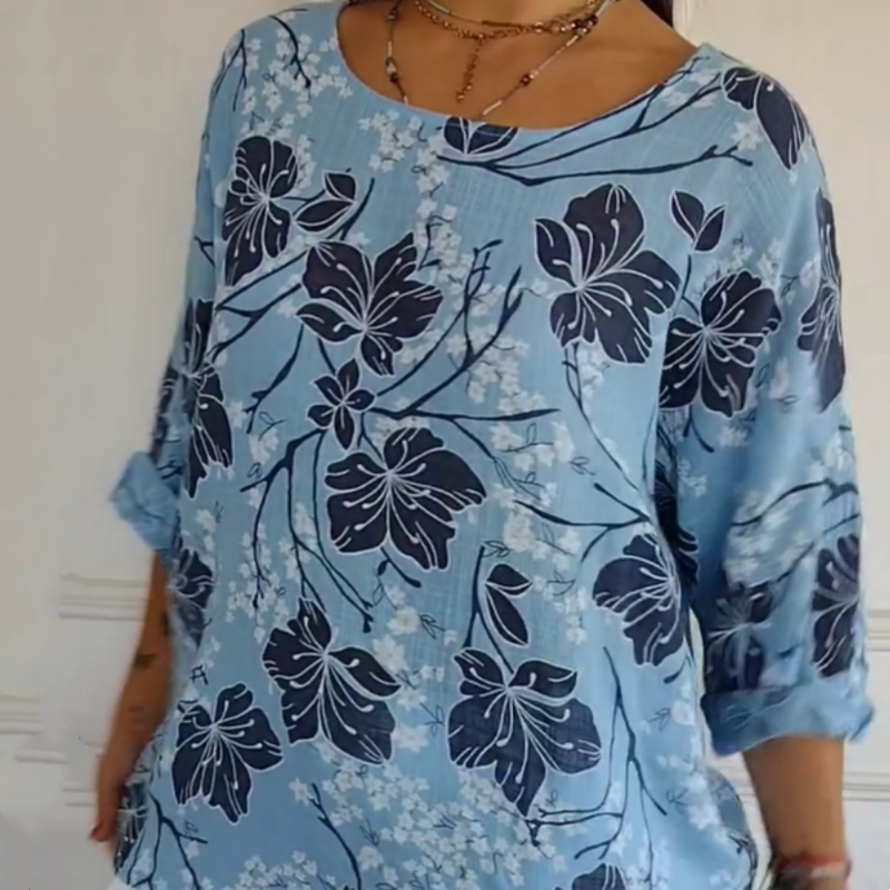 Bluză versatilă casual pentru femei, cu guler rotund și imprimeu