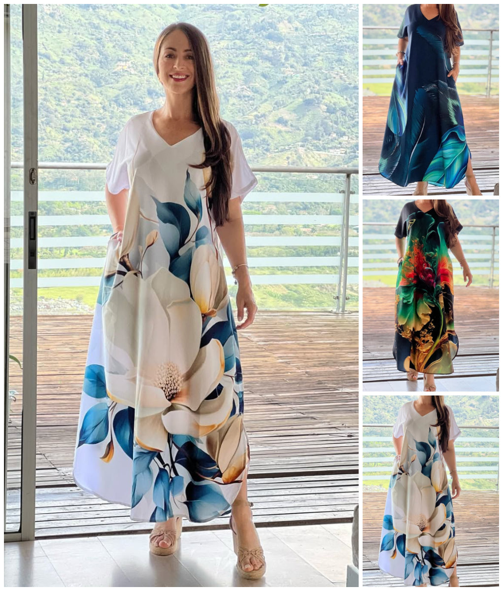 👗 Rochie cu mânecă scurtă și imprimeu elegant – Stilul tău preferat pentru vară!