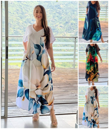 👗 Rochie cu mânecă scurtă și imprimeu elegant – Stilul tău preferat pentru vară!