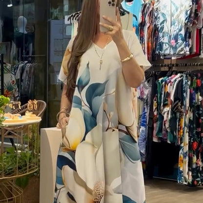 👗 Rochie cu mânecă scurtă și imprimeu elegant – Stilul tău preferat pentru vară!