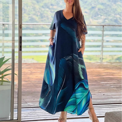 👗 Rochie cu mânecă scurtă și imprimeu elegant – Stilul tău preferat pentru vară!