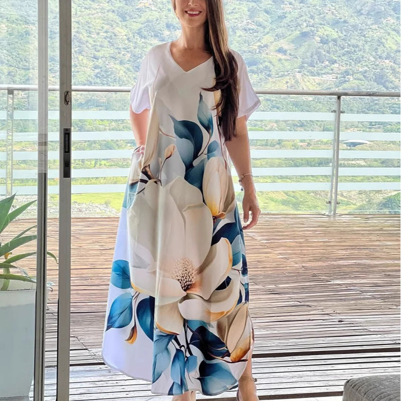 👗 Rochie cu mânecă scurtă și imprimeu elegant – Stilul tău preferat pentru vară!