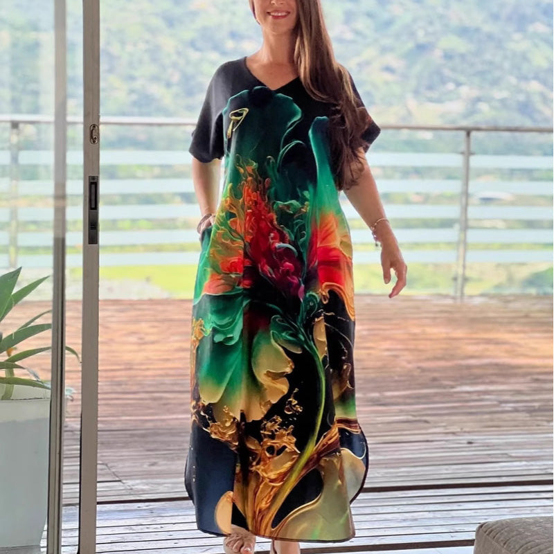 👗 Rochie cu mânecă scurtă și imprimeu elegant – Stilul tău preferat pentru vară!