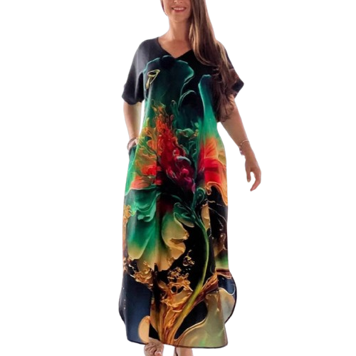 👗 Rochie cu mânecă scurtă și imprimeu elegant – Stilul tău preferat pentru vară!