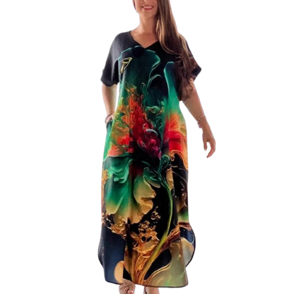 👗 Rochie cu mânecă scurtă și imprimeu elegant – Stilul tău preferat pentru vară!