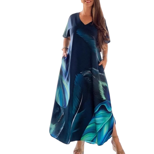 👗 Rochie cu mânecă scurtă și imprimeu elegant – Stilul tău preferat pentru vară!
