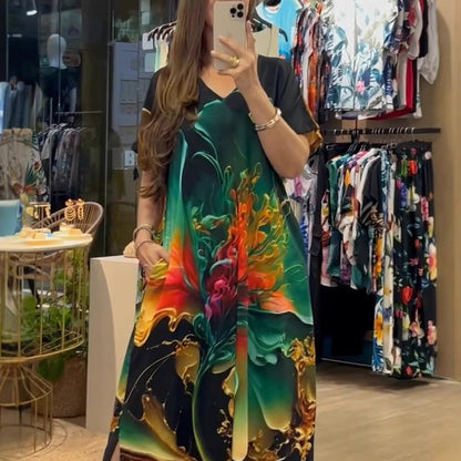 👗 Rochie cu mânecă scurtă și imprimeu elegant – Stilul tău preferat pentru vară!