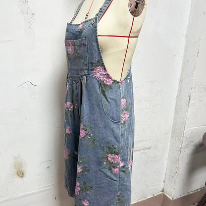 La modă Vintage Floral Print Denim Jumpsuit