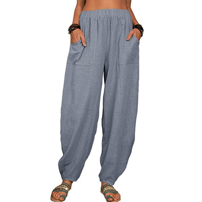 Pantaloni cu picior lat din in și bumbac pentru femei