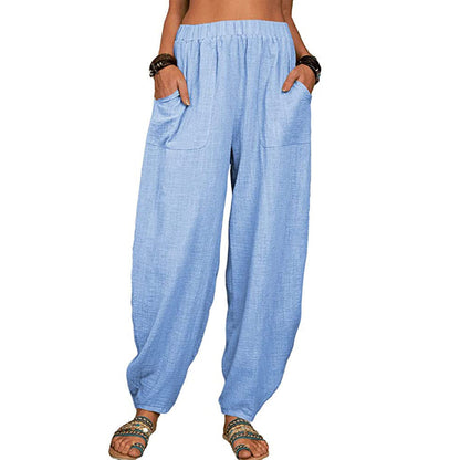 Pantaloni cu picior lat din in și bumbac pentru femei