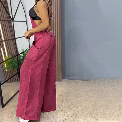 Femeii moda largă picior Jumpsuit cu buzunare