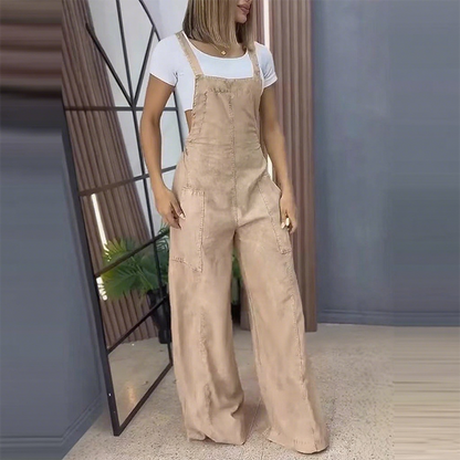 Femeii moda largă picior Jumpsuit cu buzunare