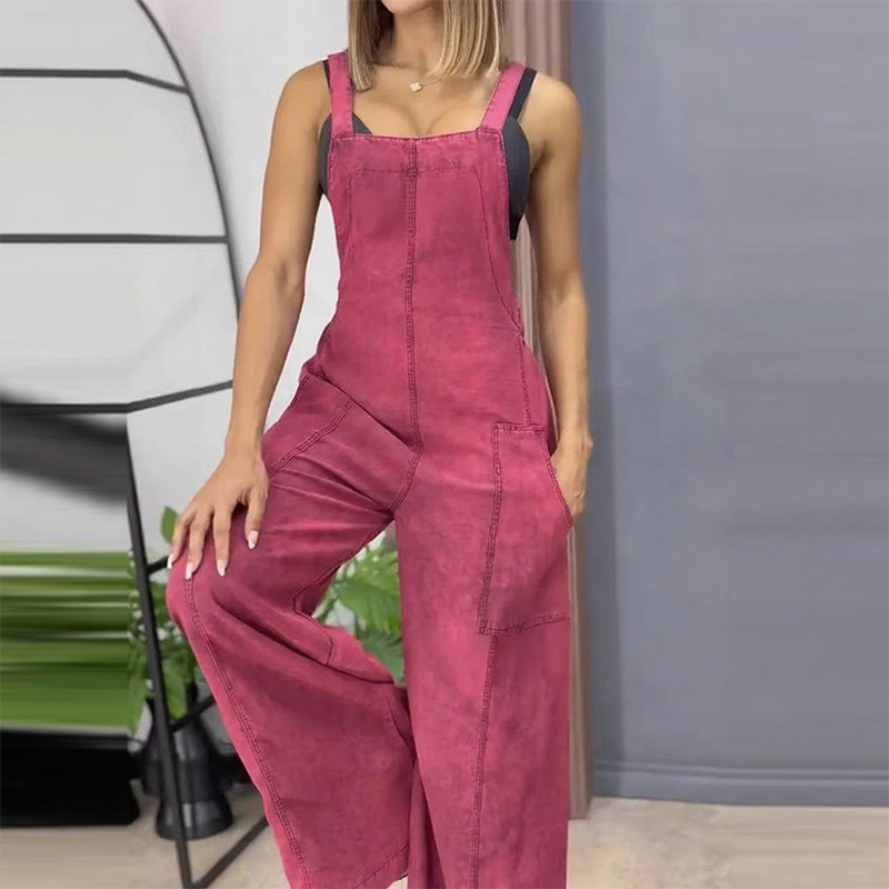 Femeii moda largă picior Jumpsuit cu buzunare