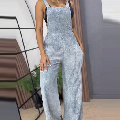 Femeii moda largă picior Jumpsuit cu buzunare