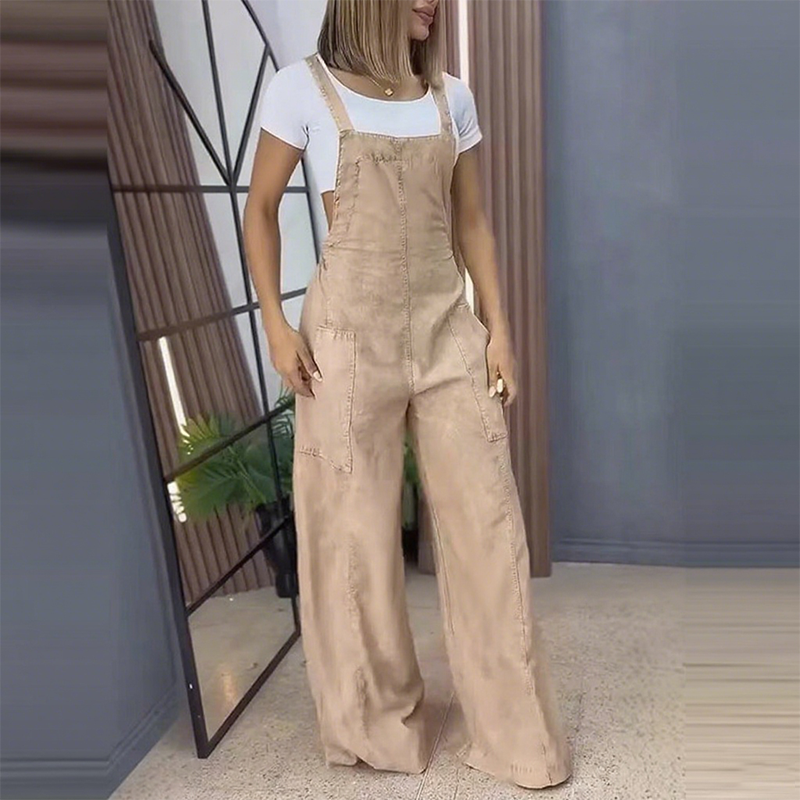 Femeii moda largă picior Jumpsuit cu buzunare