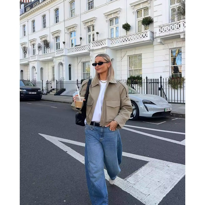 Jacheta scurtă elegantă și versatilă pentru femei, cu buzunare spațioase