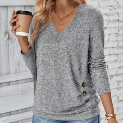 Bluză elegantă pentru femei, cu decolteu în V și croială slim fit