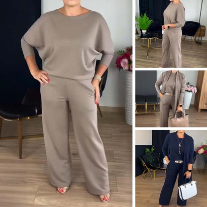 ⏰ Set elegant din 3 piese – cardigan lung, top și pantaloni. Stil complet, confortabil și rafinat! 💞 Plată la livrare!