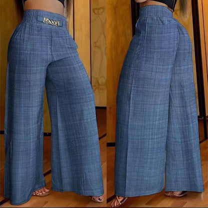 Pantaloni cu talie înaltă și picior larg pentru femei, cu accent pe centură