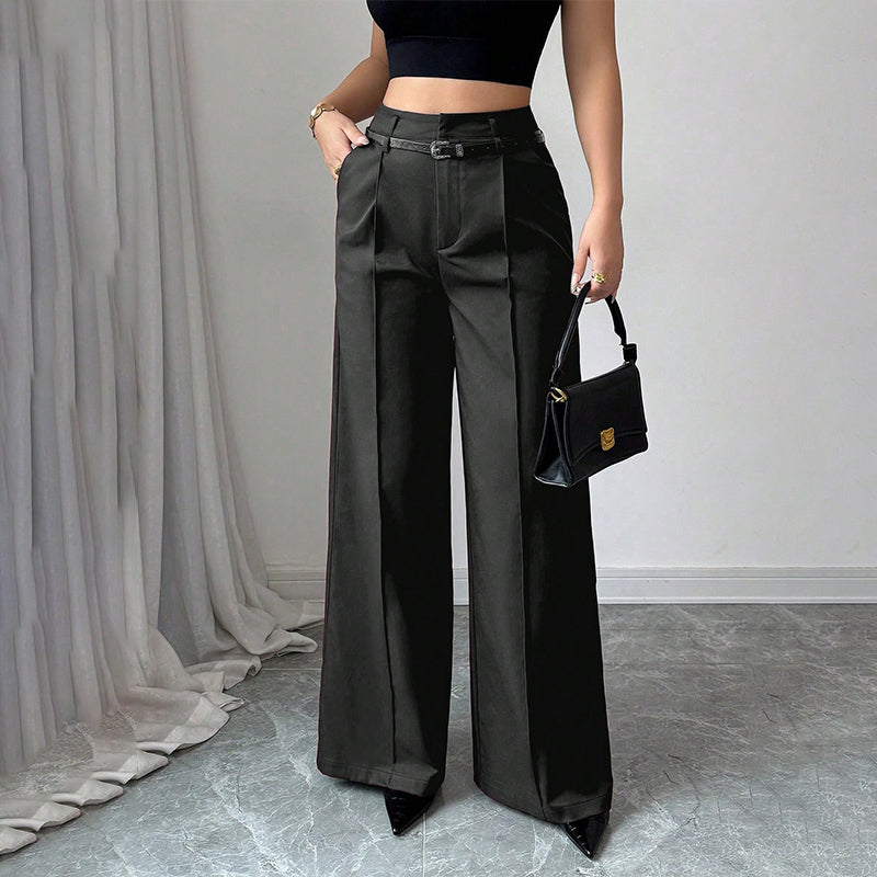 Damen Marlenehose mit hohem Bund, weitem Bein und Gürtel