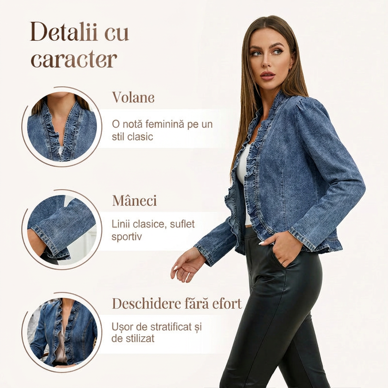 🔥 50% reducere! Jachetă denim cu volane – oferta săptămânii ❤️