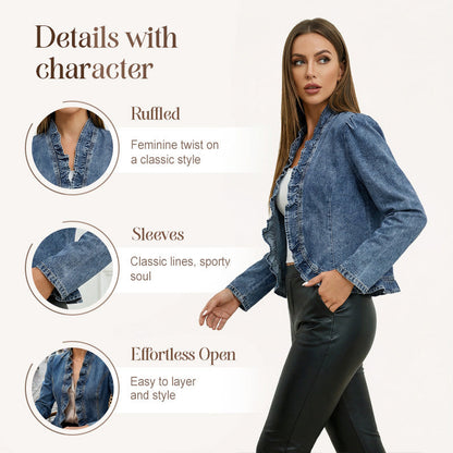 🔥 50% reducere! Jachetă denim cu volane – oferta săptămânii ❤️