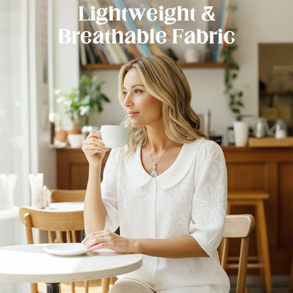 ✨ Cămașa cu guler retro și flori brodate – poartă un strop de romantism oriunde.
