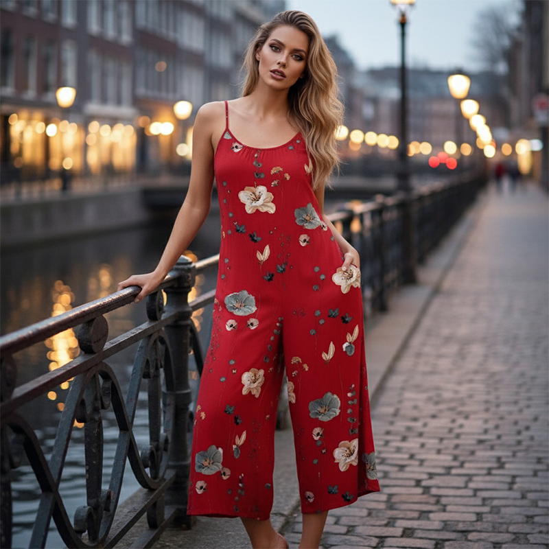 Jumpsuit Casual pentru Femei cu Spaghetti Strap și Imprimat