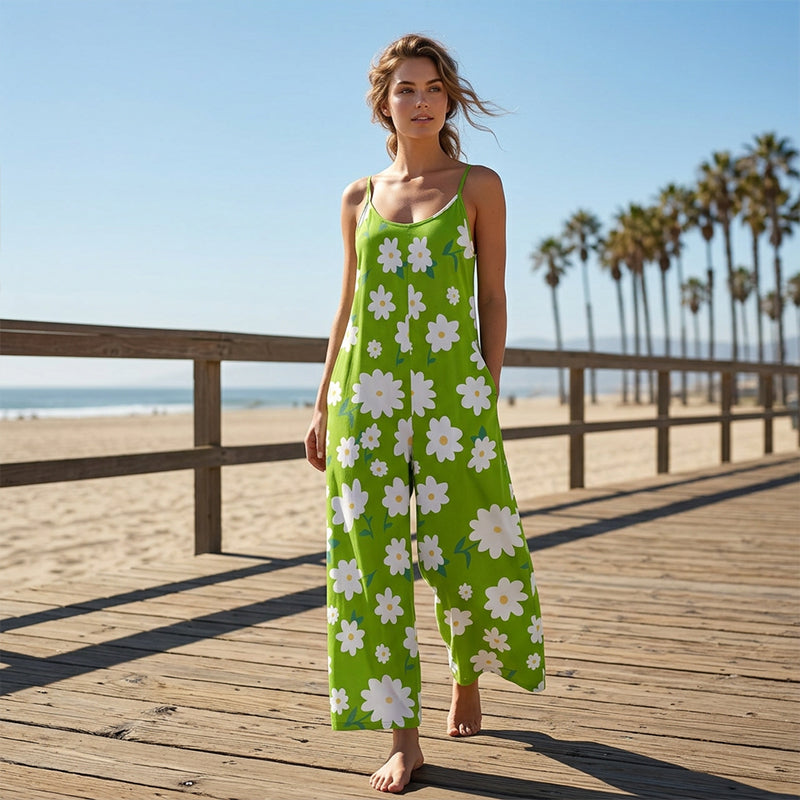Costum feminin cu imprimeu floral și pantaloni largi