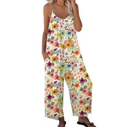 Costum feminin cu imprimeu floral și pantaloni largi