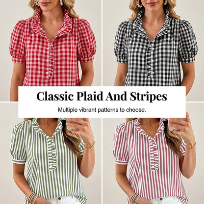 Fashion Check👕 Bluză casual pentru femei, cu volane și mâneci bufante