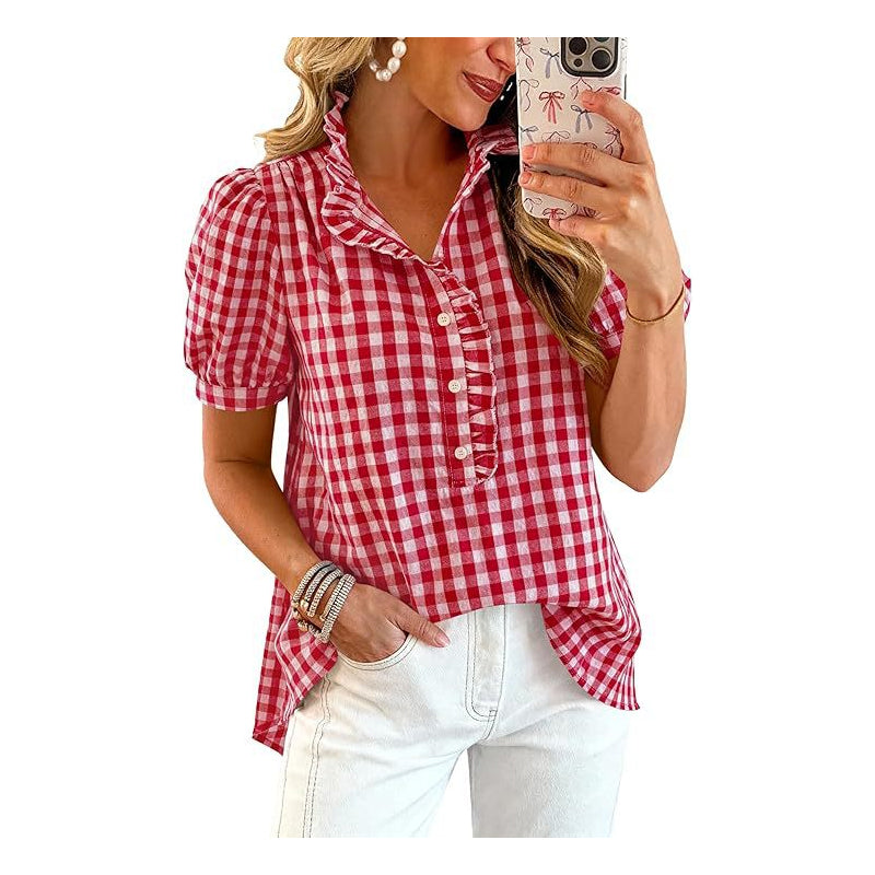 Fashion Check👕 Bluză casual pentru femei, cu volane și mâneci bufante